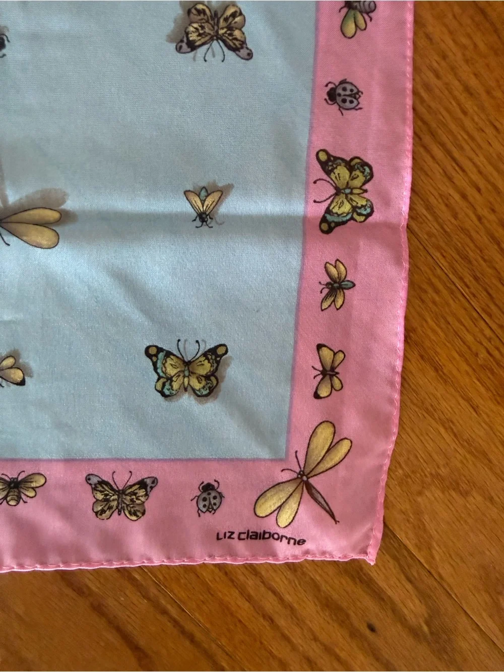 Liz Claiborne Butterfly & Dragonfly Square Scarf - Pink & Light Blue